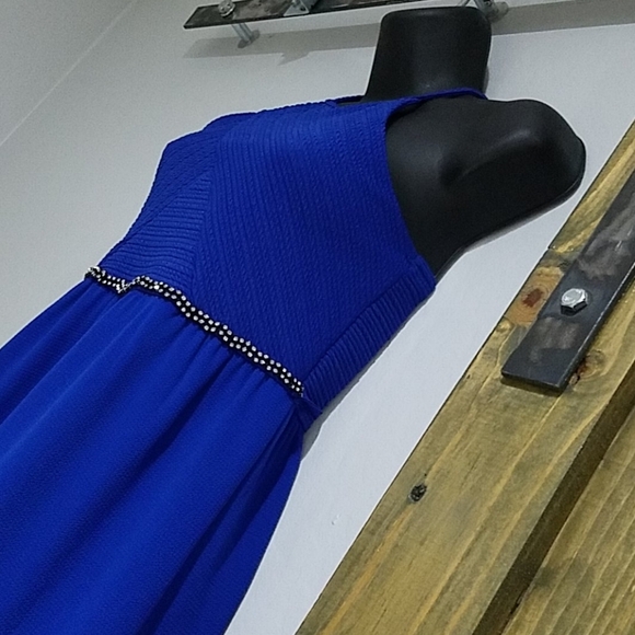 BOLD BLUE ONE PIECE HALTER PANTS ROMPER JUMPER SPECIAL EVENT DRESSY MAXI - Picture 2 of 12